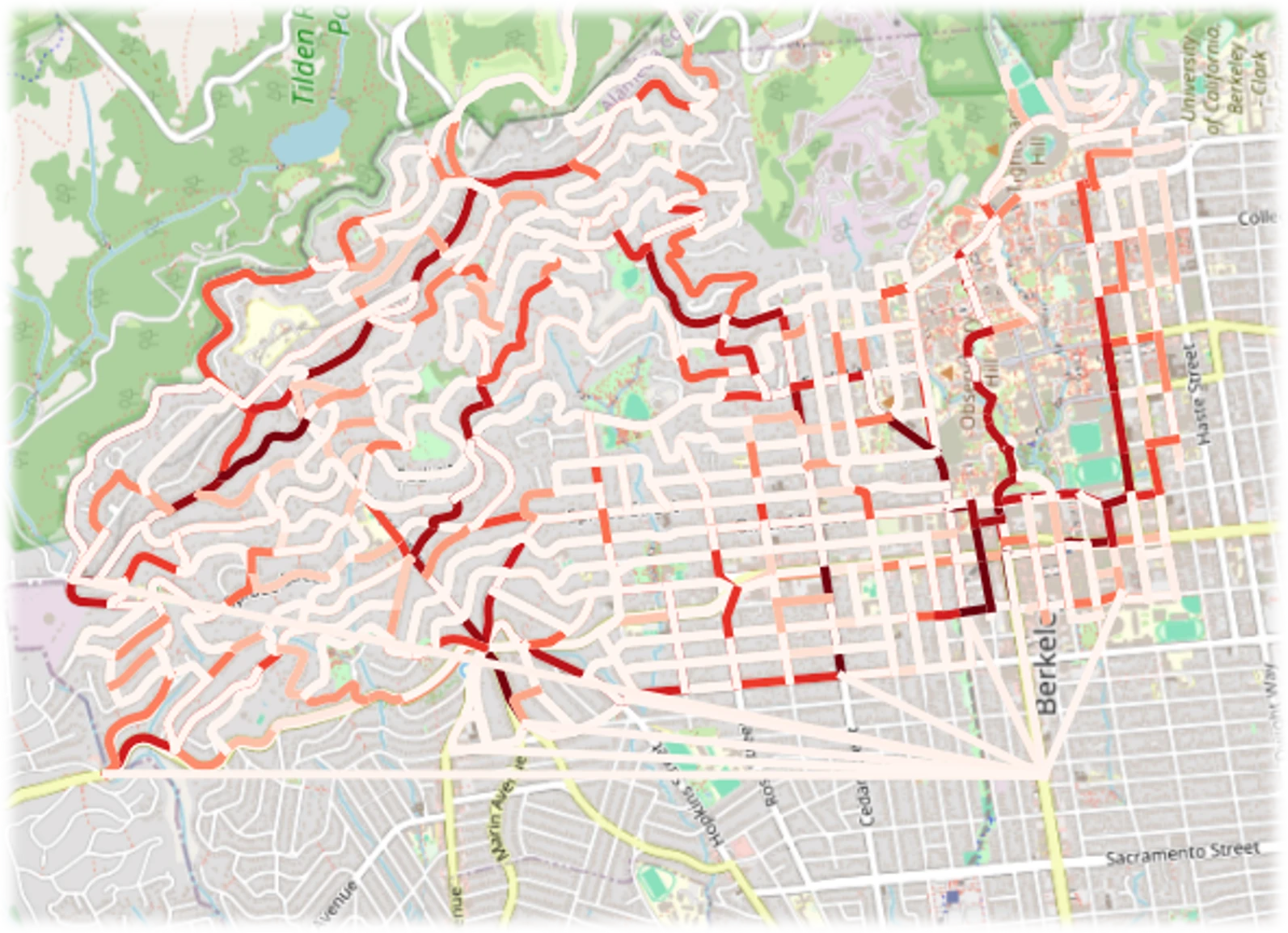 Wildfire evacuation route network across Berkeley