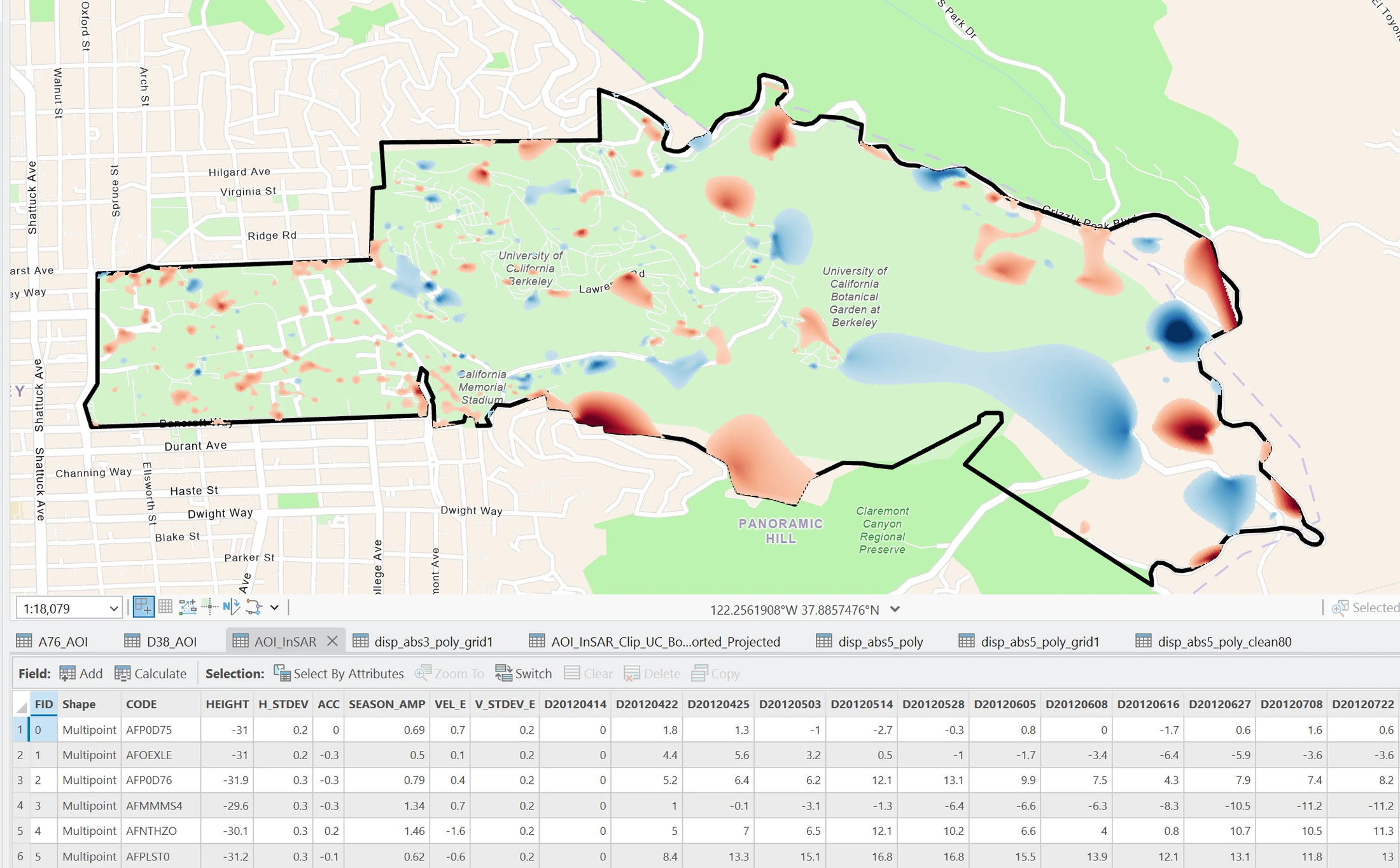 InSAR displacement analysis map