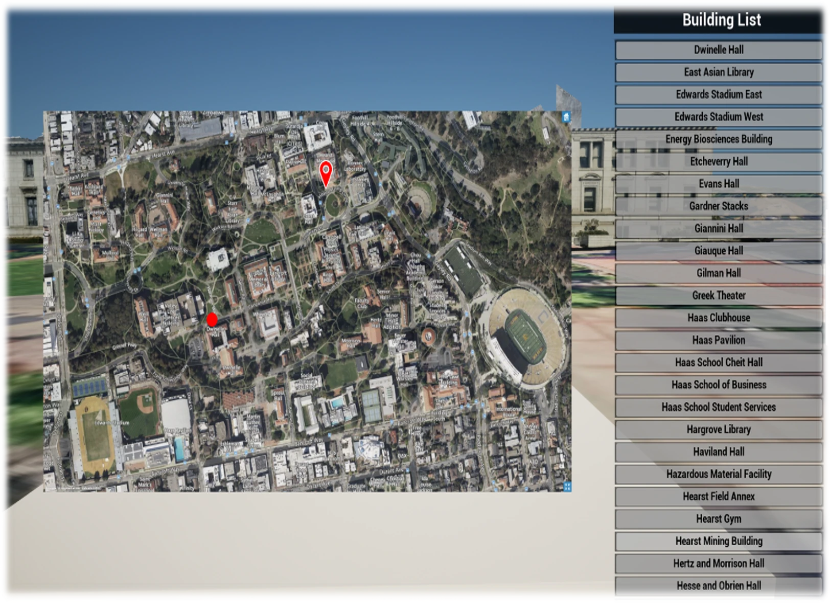 Campus mini map and teleportation interface