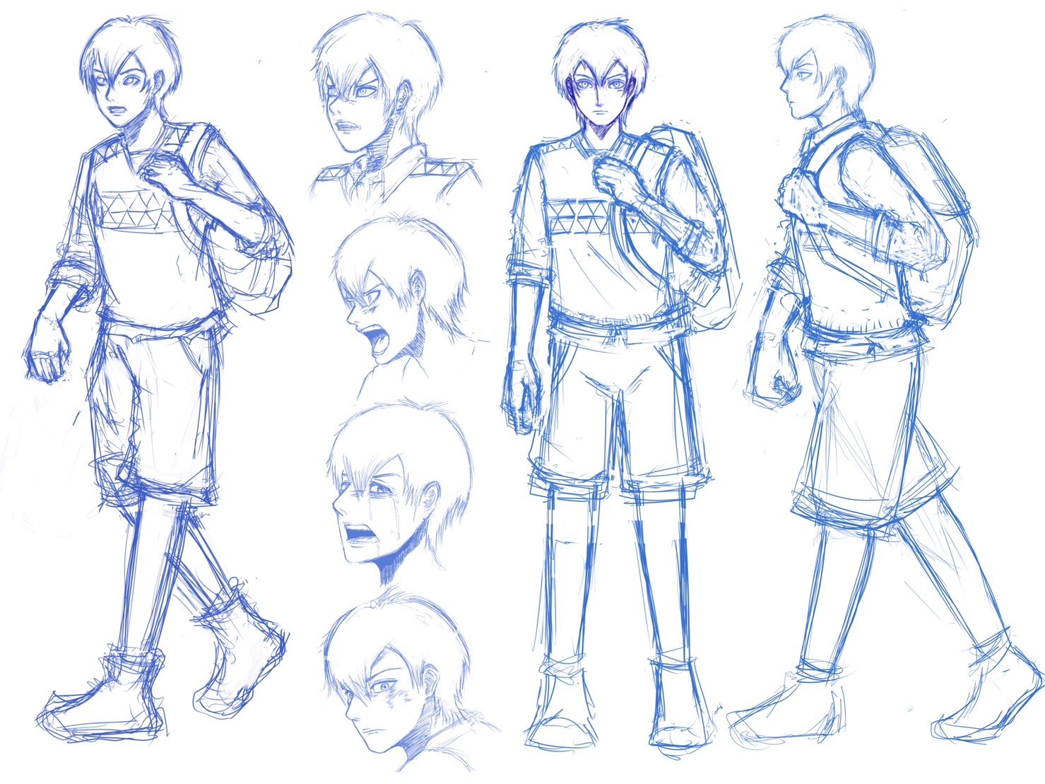 Duan character sheet with casual clothing, poses, and expression studies