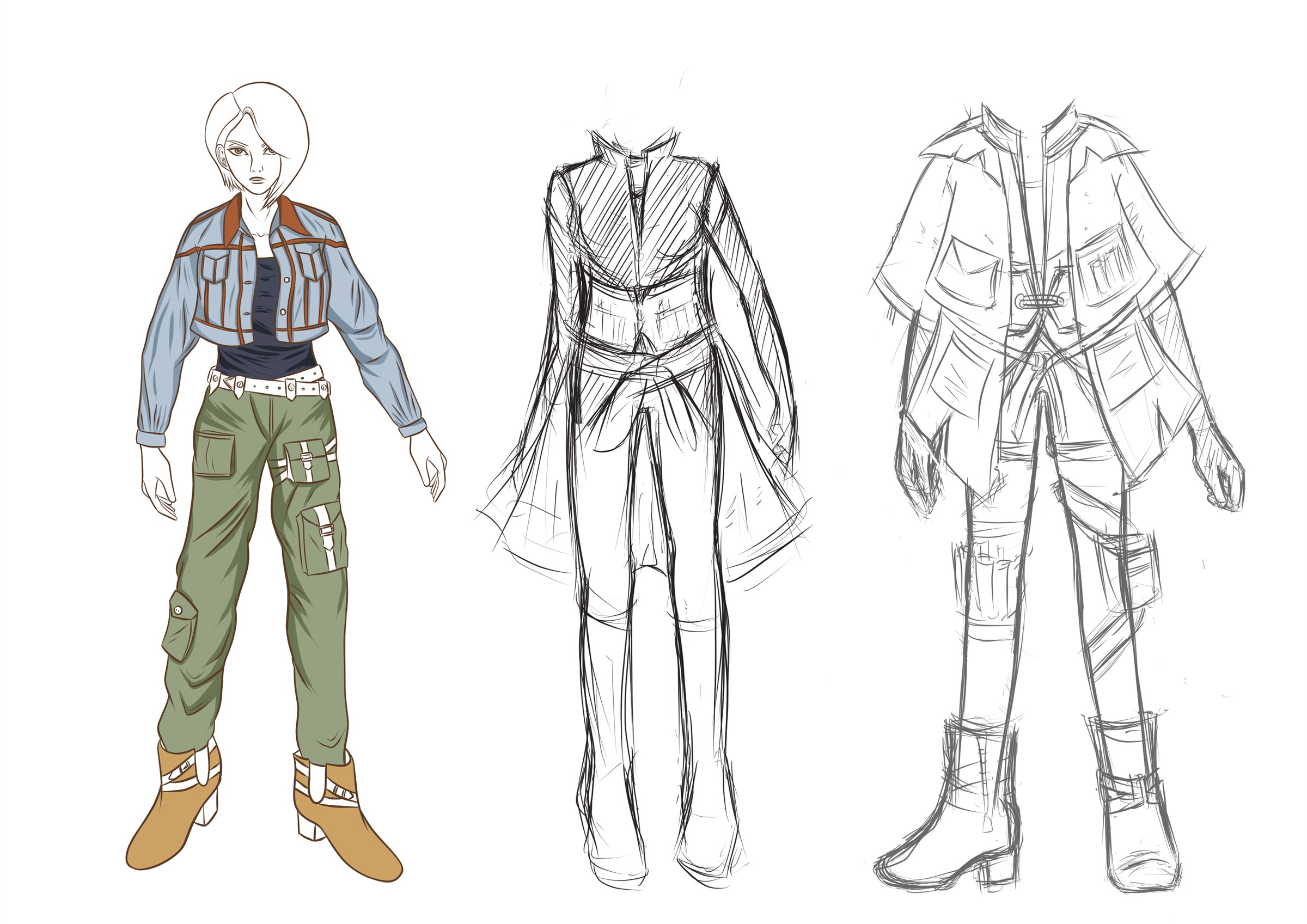 Character outfit development sheet for Duan's sister