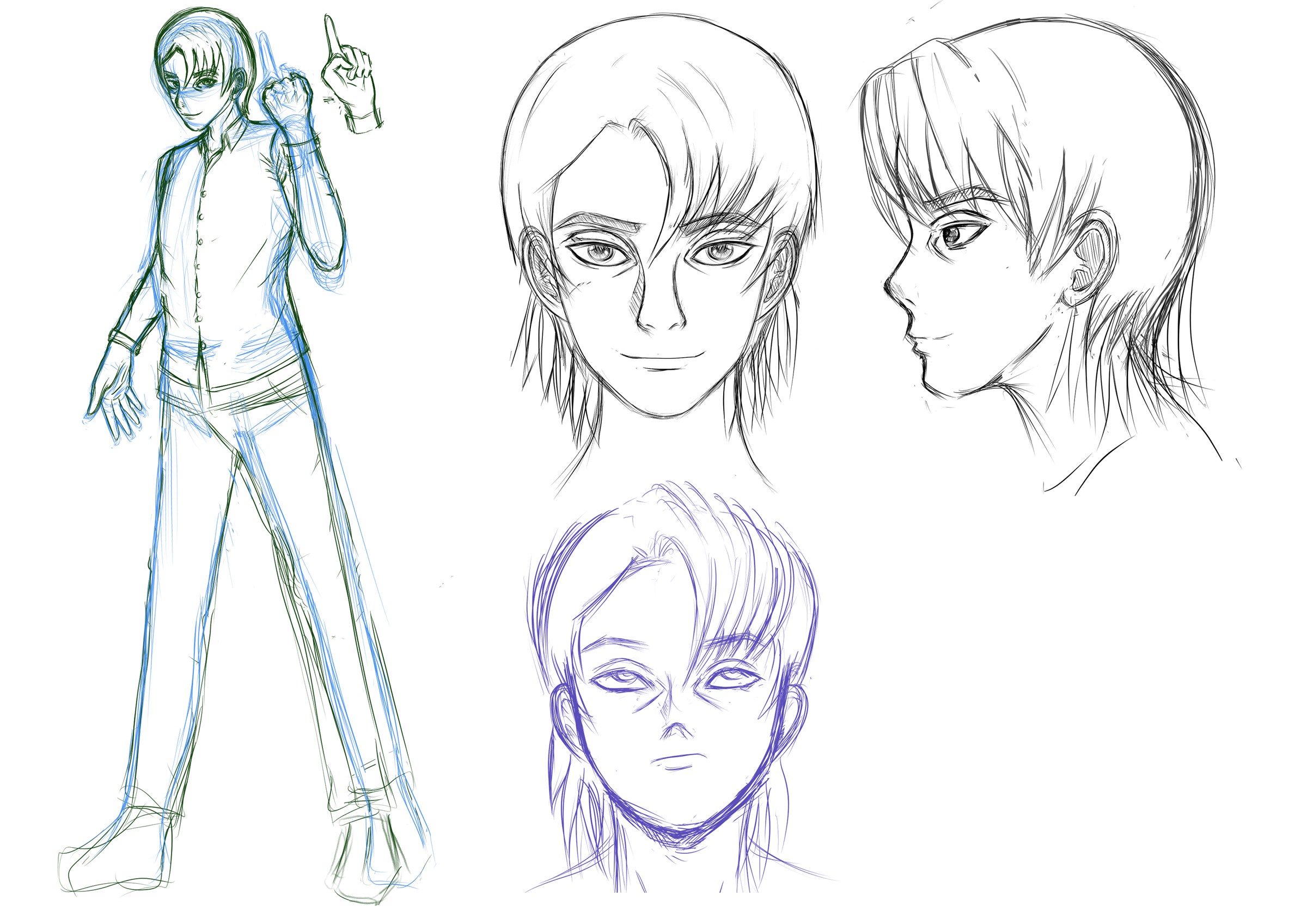 Ren character sheet with full figure, profile, and facial studies