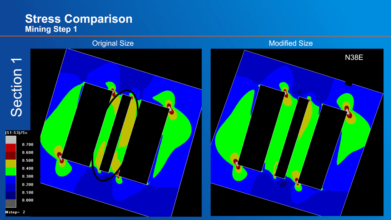 Map3D stress comparison for mining step one
