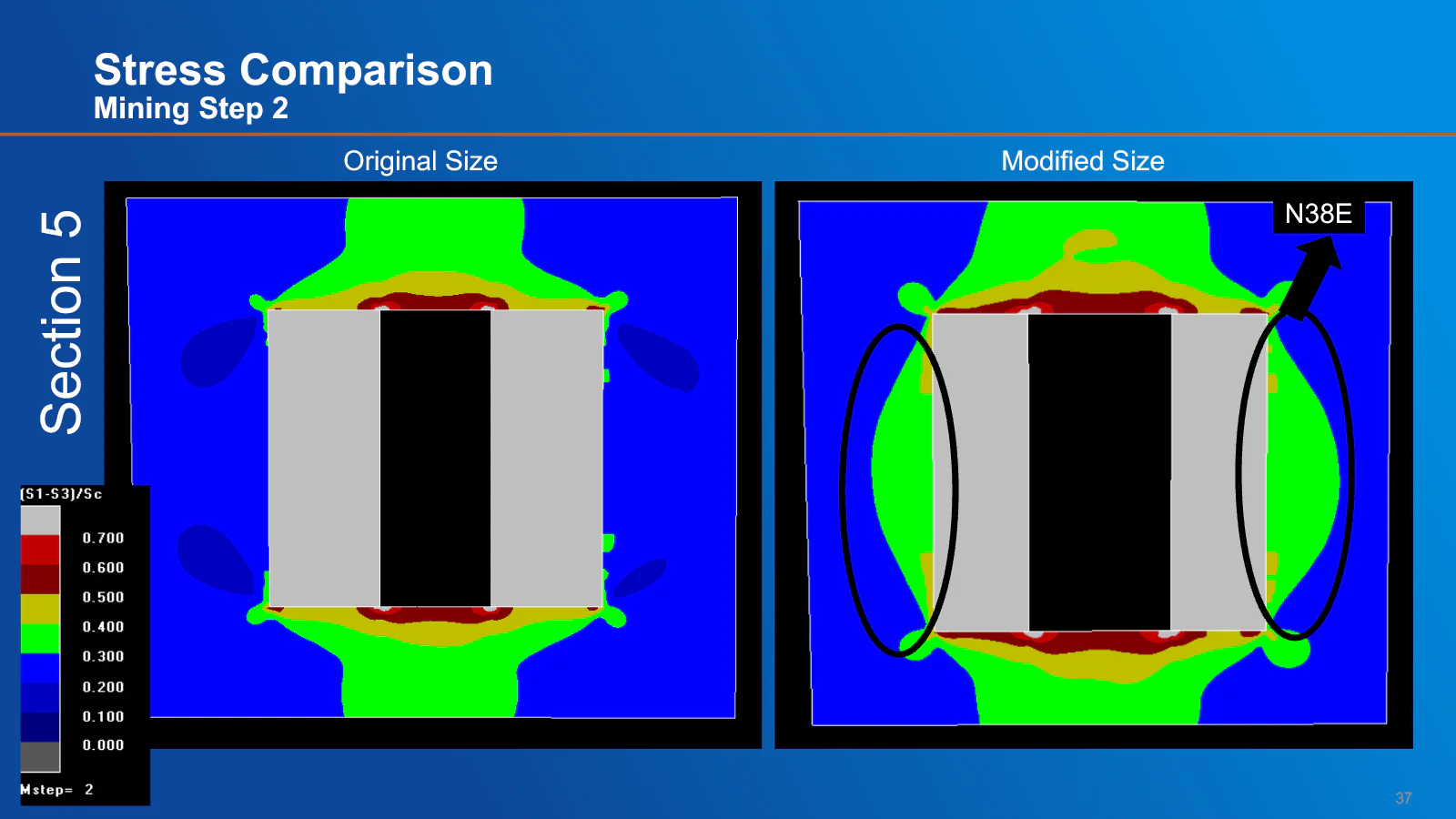 Map3D stress comparison for mining step two section five