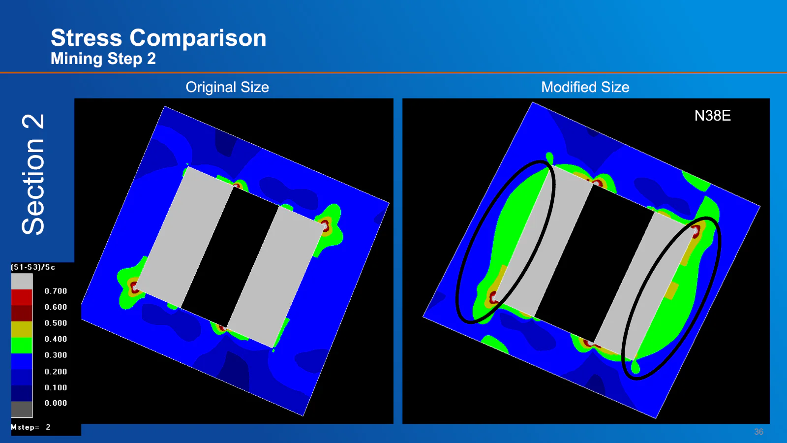 Map3D stress comparison for mining step two section two